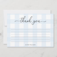 Carte de remerciements En vichy bleu