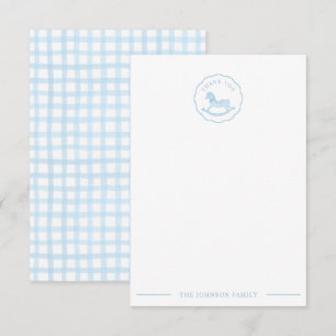 Carte De Remerciements En vichy Bleu mignon Baby shower à cheval rocheux