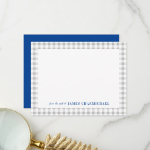 Carte De Remerciements En vichy gris vérifier avec le bleu du bureau de