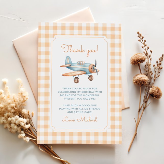 Carte De Remerciements en vichy heure Avion Avion premier anniversaire (Créateur téléchargé)