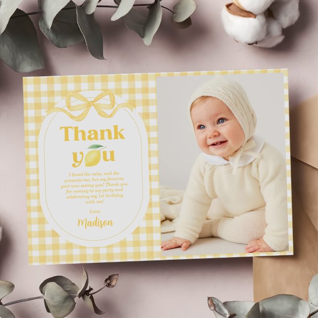 Carte De Remerciements en vichy Lemon Thème 1er anniversaire Photo (Créateur téléchargé)