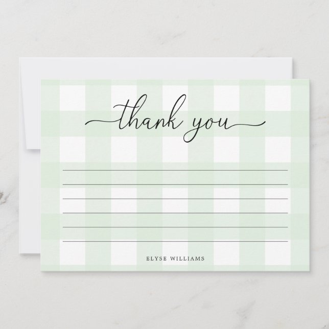 Carte de remerciements En vichy Mint Green (Devant)