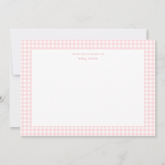 Carte De Remerciements En vichy rose et blanc mignonne Baby girl plat (Devant)