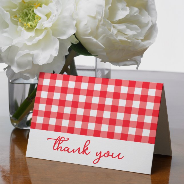 Carte De Remerciements en vichy rouge et blanc (Gingham Plaid Red & White Thank You Card
)