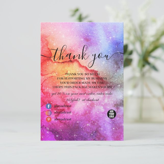 Carte De Remerciements Encre cosmique Turquoise Bleu Rose Galaxie Nebula (Debout devant)