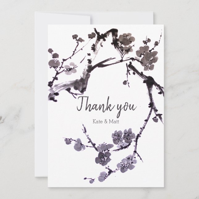 Carte De Remerciements Encre sumie de fleur de prune (Devant)