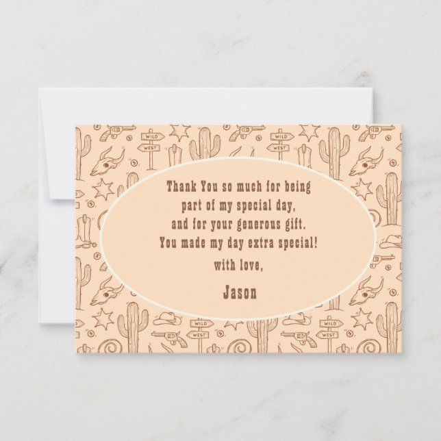 Carte De Remerciements Enfants d'anniversaire de cow-boy de l'ouest sauva (Devant)