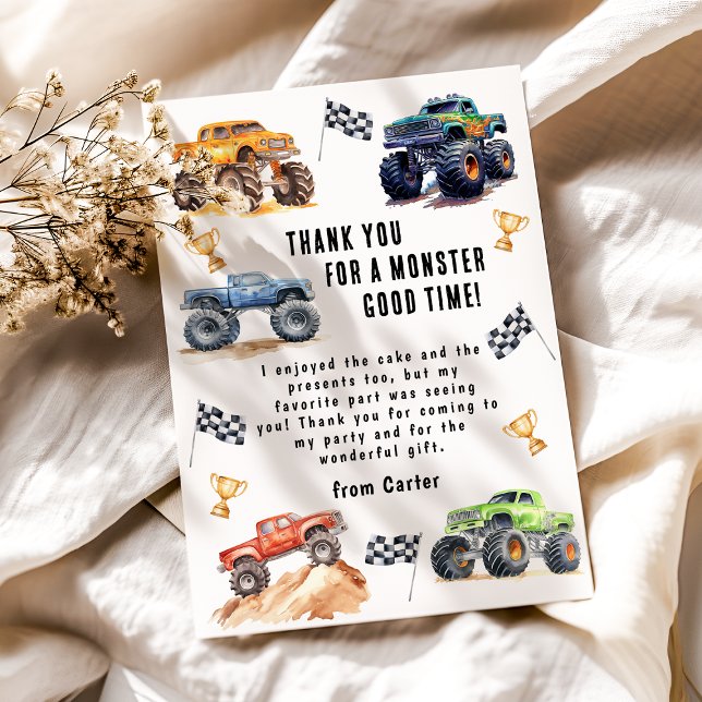 Carte De Remerciements Enfants Monster Trucks fête d'anniversaire (Créateur téléchargé)