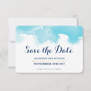 Carte De Remerciements ENREGISTRER LA DATE MITZVAH moderne étoile bleu aq