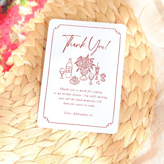 Carte De Remerciements Enterrement de vie de jeune fille Pizza & Vin Dess (Card Front Mock-up)