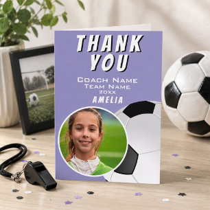Carte De Remerciements Entraîneur de Football de Soccer Violet Balle Phot