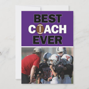 Carte De Remerciements Entraîneur de football violet meilleure photo pers