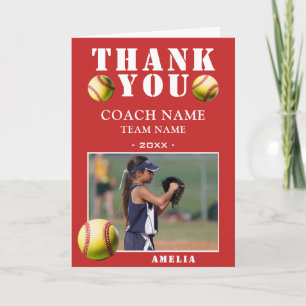 Carte De Remerciements Entraîneur de photo de sport de softball 