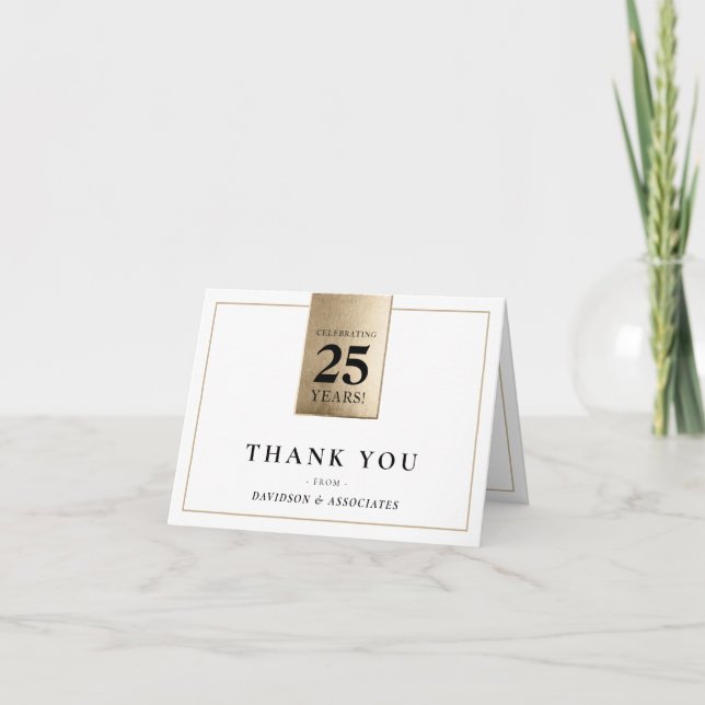 Carte De Remerciements ENTREPRISE ANNIVERSAIRE affaires noir blanc or (Devant)