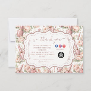 Carte De Remerciements Entreprise élégante d'artiste en ongles floraux