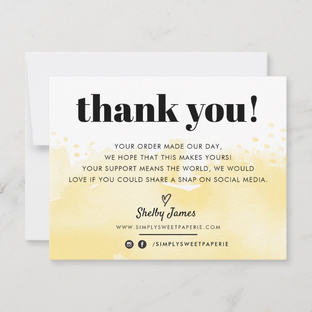 Carte De Remerciements ENTREPRISE GRÂCE à l'aquarelle moderne jaune LOGO (Devant)