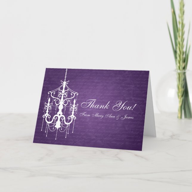 Carte De Remerciements Épouser le pourpre de lustre de "Merci" (Devant)