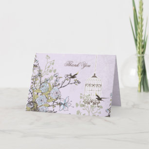 Carte De Remerciements Épouser vintage lilas d'oiseaux de cage à oiseaux