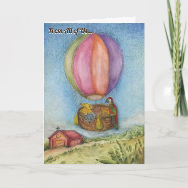 Carte De Remerciements équitation avec des amis Hot Air Balloon animaux d (Devant)