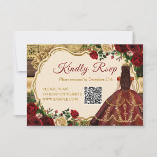 Carte De Remerciements Espagnol Bourgogne Floral Russe Mis Quince Rsvp