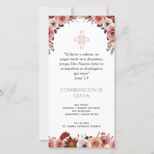Carte De Remerciements Espagnol, rose pâle Confirmation Signet Favoriser (Devant)