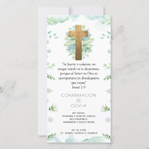 Carte De Remerciements Espagnol, Vert Bleu Confirmation Signet Favoriser