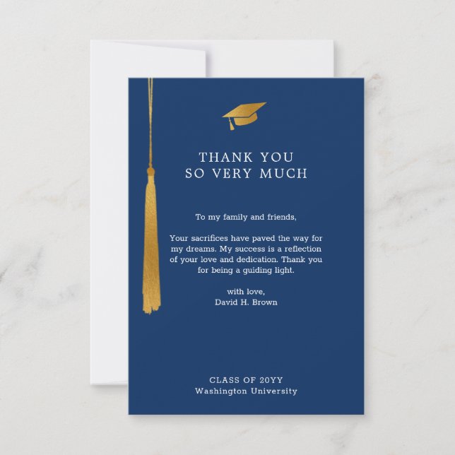 Carte De Remerciements Essai d'huile d'or Simple Formal Blue Graduation (Devant)
