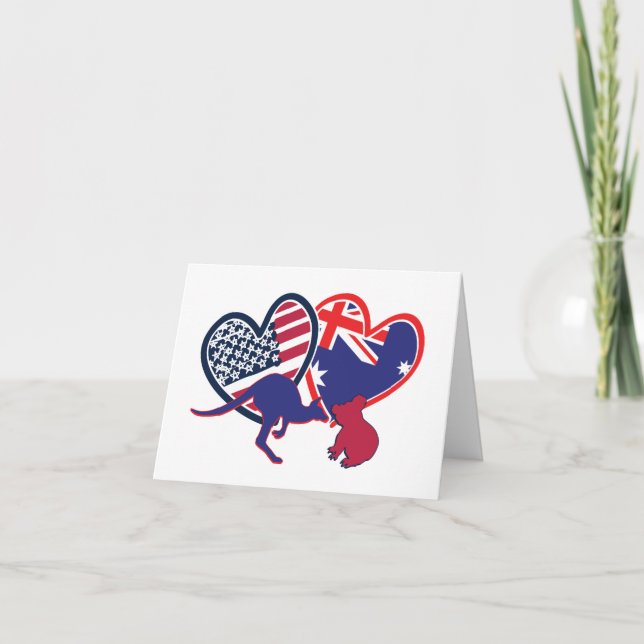 Carte De Remerciements États-Unis et Australie Flag Hearts (Devant)