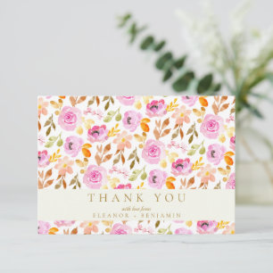 Carte De Remerciements Été Aquarelle rose Floral Mariage personnalisé