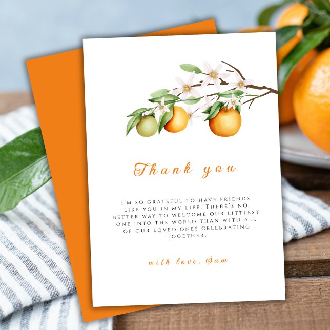 Carte De Remerciements Été Petit Cutie Citrus Clementine Baby shower (Summer Little Cutie Citrus Clementine Baby Shower Thank You Card)