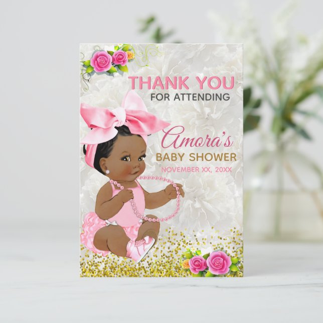 Carte De Remerciements Ethnic Baby Girl Rose & Gold Elegant Photo (Debout devant)