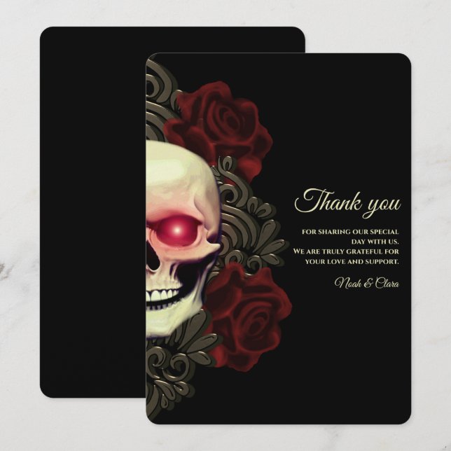 Carte De Remerciements Ethnic Black floral foncé crâne gothique Halloween (Devant / Derrière)