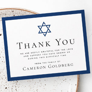 Carte De Remerciements Étoile de David bleu foncé frontière funéraire sym