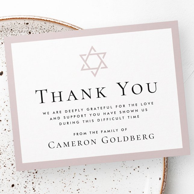 Carte De Remerciements Étoile de David rose taupe frontière funéraire sym (Star of David rose taupe border funeral sympathy Thank You Card)