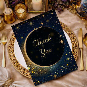Carte De Remerciements Étoiles Bleu Minuit Lune céleste Halo mariage