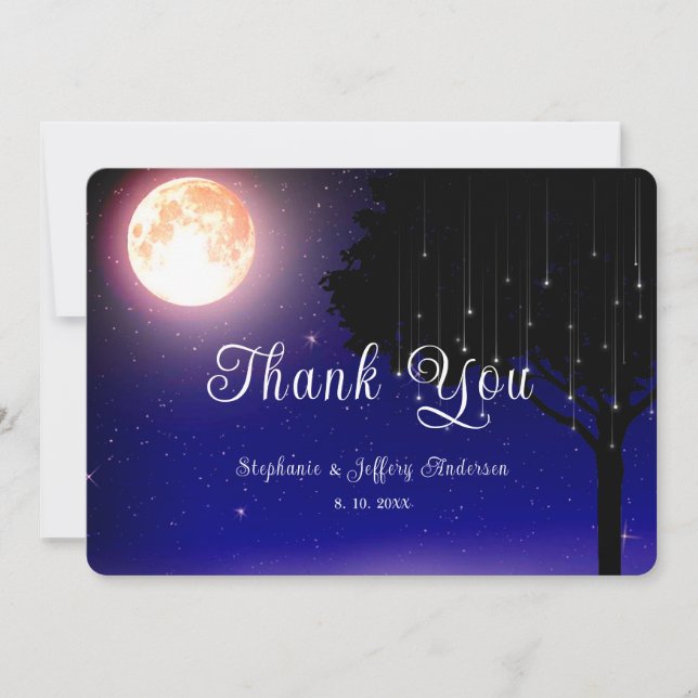 Carte De Remerciements Étoiles célestes Mariage de la chaîne de lune (Devant)