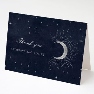 Carte De Remerciements Étoiles Celestiques en argent bleu minuit