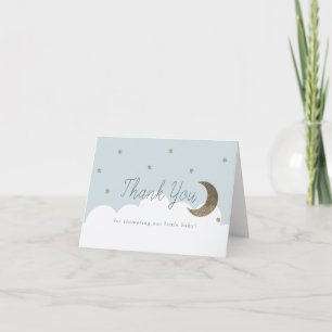 Carte De Remerciements Etoiles & Crecent Moon Baby shower bleu