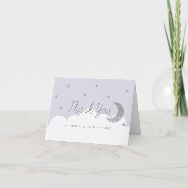 Carte De Remerciements Etoiles & Crecent Silver Moon Baby shower Lilac (Devant)