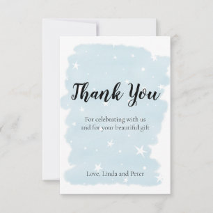 Carte De Remerciements Étoiles d'aquarelle bleu simple