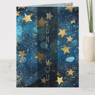 Carte De Remerciements Étoiles Dorées Bleu
