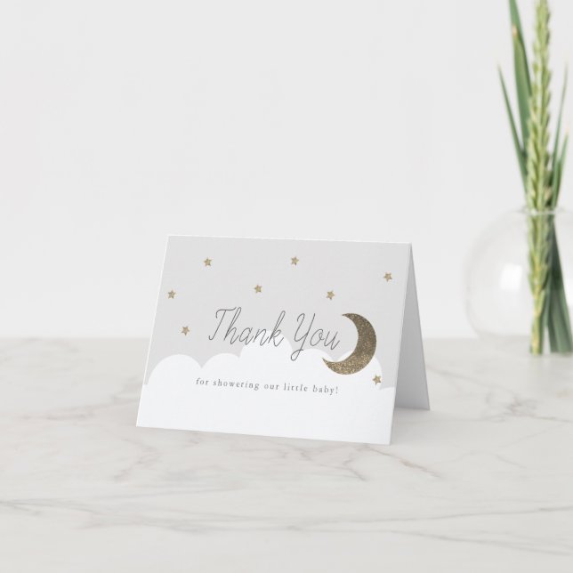 Carte De Remerciements Etoiles et crecents Lune Baby shower gris (Devant)