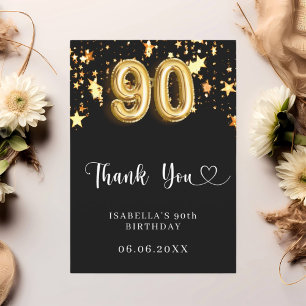 Carte De Remerciements étoiles noires de 90e anniversaire