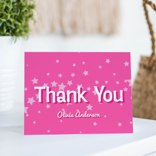 Carte De Remerciements Étoiles Rose Rétro Anniversaire Enterrement de Vie