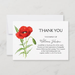 Carte De Remerciements Étonnante aquarelle Funérailles du coquelicot Bere