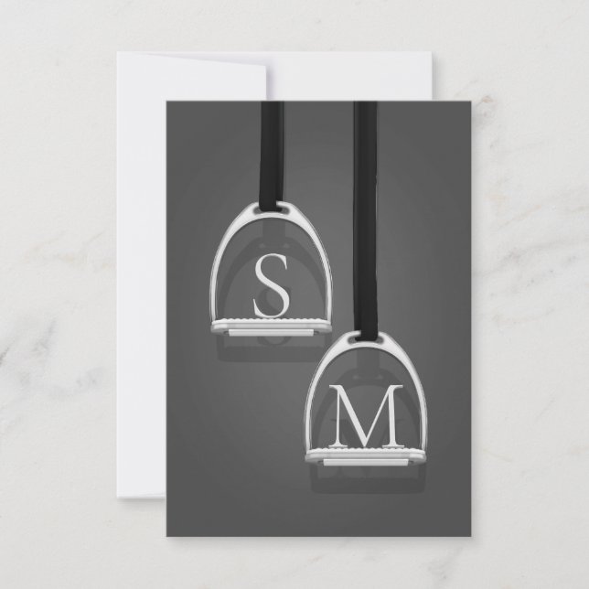 Carte De Remerciements Étriers Monogrammés Gris Moyen Équestre (Devant)