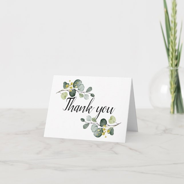 Carte De Remerciements Eucalyptus aquarelle bleu poussière (Devant)
