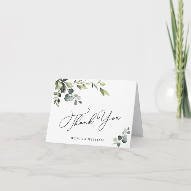 Carte De Remerciements Eucalyptus Aquarelle Florale QR (Devant)