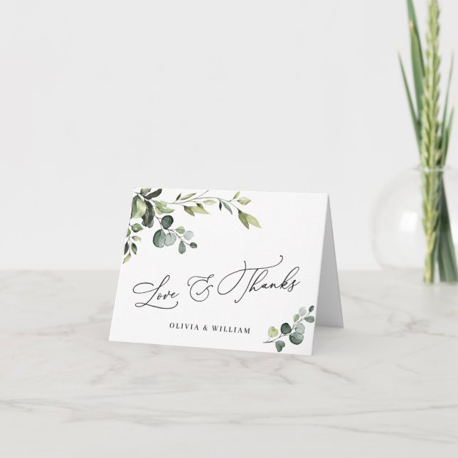 Carte De Remerciements Eucalyptus Aquarelle Florale QR (Devant)