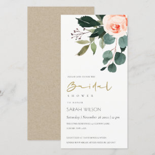 Carte De Remerciements Eucalyptus Blush Rose Floral Fête des mariées Invi